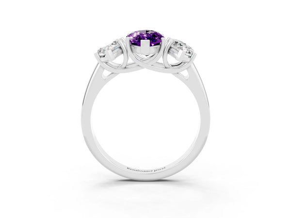 Platinum Three-Stone Marquise Cut Amethyst Engagement Ring with Prong Setting