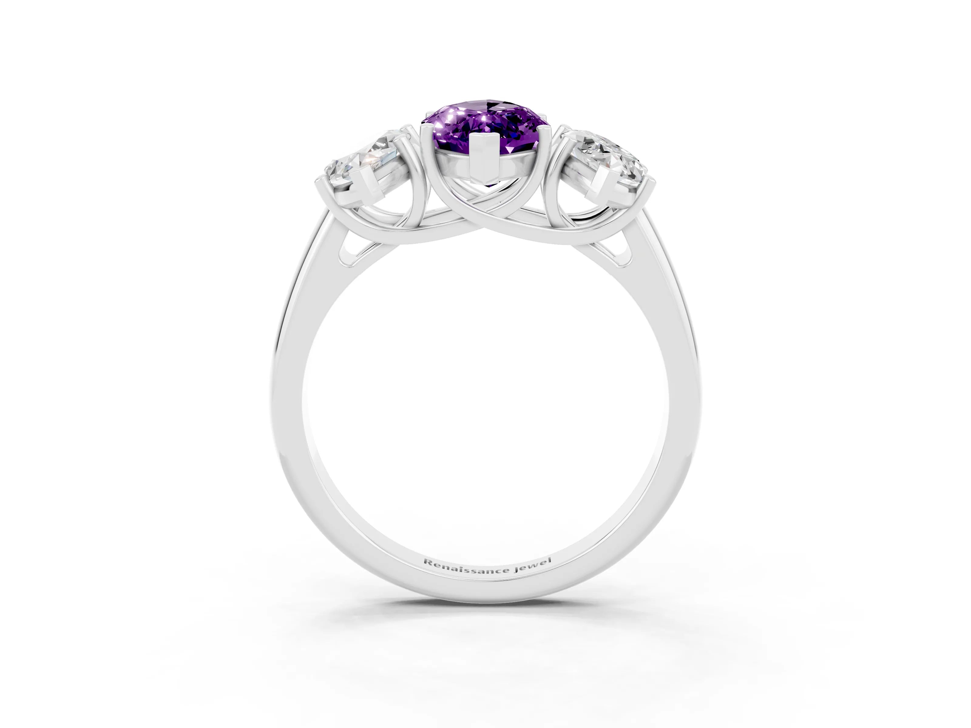 White gold Three-Stone Marquise Cut Amethyst Engagement Ring with Prong Setting_3