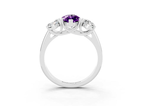 White gold Three-Stone Marquise Cut Amethyst Engagement Ring with Prong Setting_3