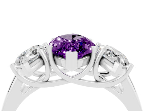 White gold Three-Stone Marquise Cut Amethyst Engagement Ring with Prong Setting_4