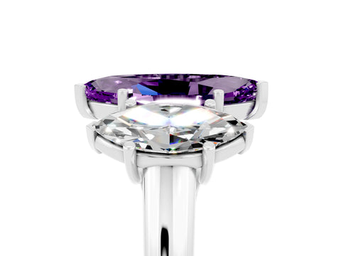 White gold Three-Stone Marquise Cut Amethyst Engagement Ring with Prong Setting_5