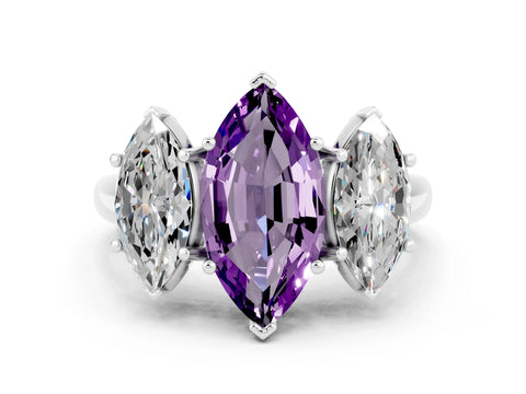 White gold Three-Stone Marquise Cut Amethyst Engagement Ring with Prong Setting