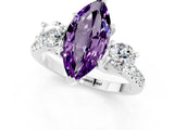 White gold Three-Stone Marquise Cut Amethyst Pavé Band with Four-Prong Setting_1