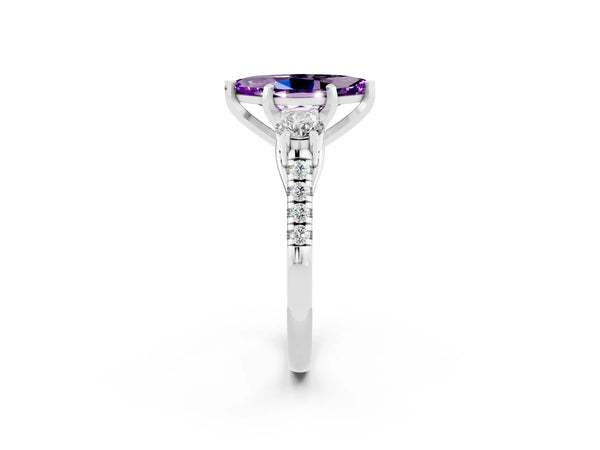 Platinum Three-Stone Marquise Cut Amethyst Pavé Band with Four-Prong Setting