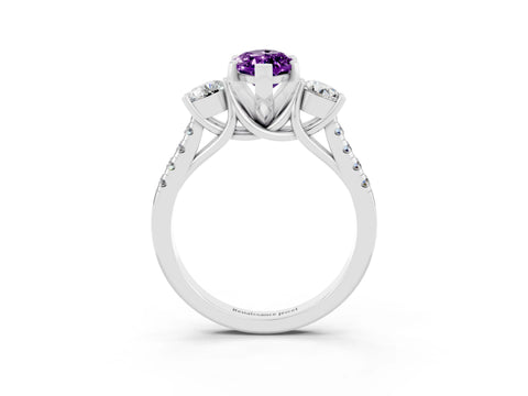White gold Three-Stone Marquise Cut Amethyst Pavé Band with Four-Prong Setting_3