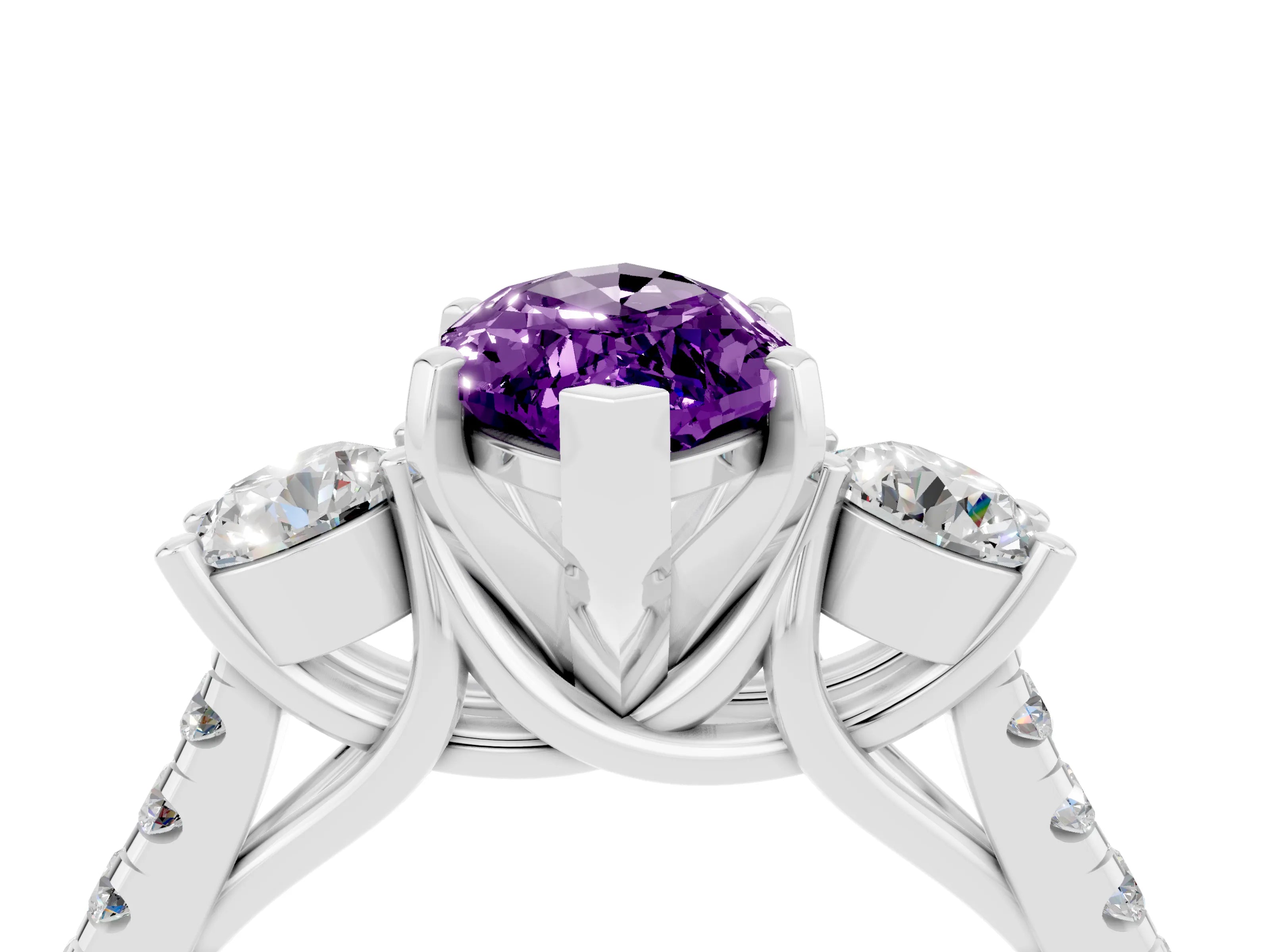 White gold Three-Stone Marquise Cut Amethyst Pavé Band with Four-Prong Setting_4