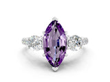 White gold Three-Stone Marquise Cut Amethyst Pavé Band with Four-Prong Setting