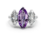 White gold Three-Stone Marquise Cut Amethyst Ring with Pavé Band and Prong Setting_12