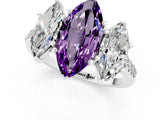White gold Three-Stone Marquise Cut Amethyst Ring with Pavé Band and Prong Setting_13