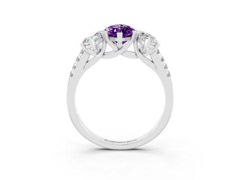 White gold Three-Stone Marquise Cut Amethyst Ring with Pavé Band and Prong Setting_15