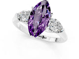 White gold Three-Stone Marquise Cut Amethyst Ring with Pear Side Stones and Four-Prong Setting_1