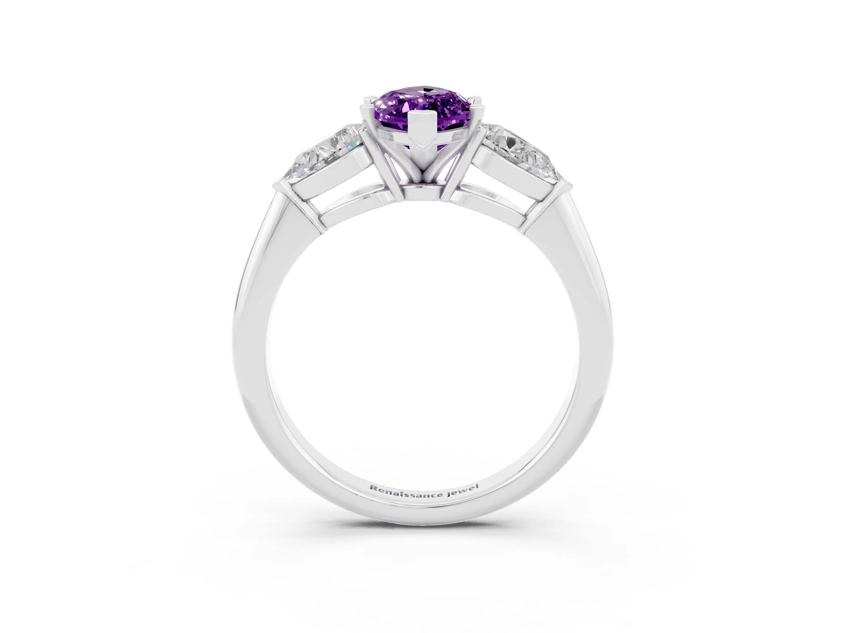 White gold Three-Stone Marquise Cut Amethyst Ring with Pear Side Stones and Four-Prong Setting_3