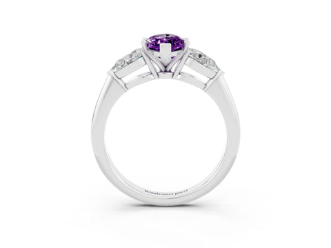 White gold Three-Stone Marquise Cut Amethyst Ring with Pear Side Stones and Four-Prong Setting_3