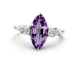 White gold Three-Stone Marquise Cut Amethyst Ring with Pear  Side Stones in Four-Prong Setting_12