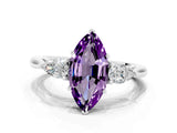 White gold Three-Stone Marquise Cut Amethyst Ring with Pear  Side Stones in Four-Prong Setting_48