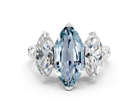 White gold Three-Stone Marquise Cut Aquamarine Braided Band Ring with Four-Prong Setting_12