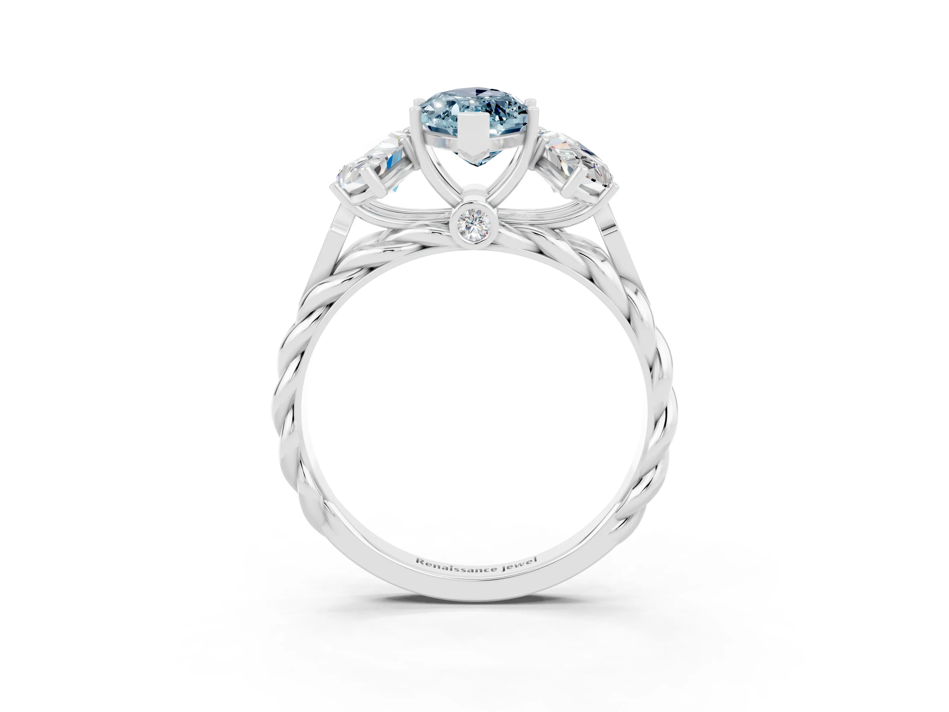 White gold Three-Stone Marquise Cut Aquamarine Braided Band Ring with Four-Prong Setting_15