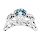 White gold Three-Stone Marquise Cut Aquamarine Braided Band Ring with Four-Prong Setting_16