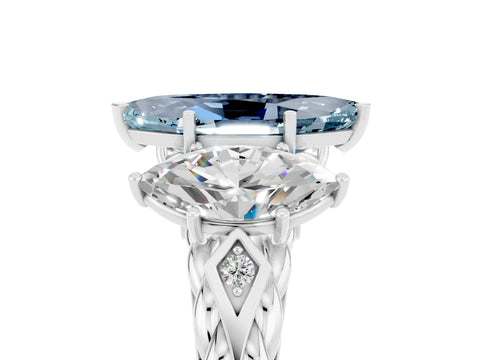 White gold Three-Stone Marquise Cut Aquamarine Braided Band Ring with Four-Prong Setting_17
