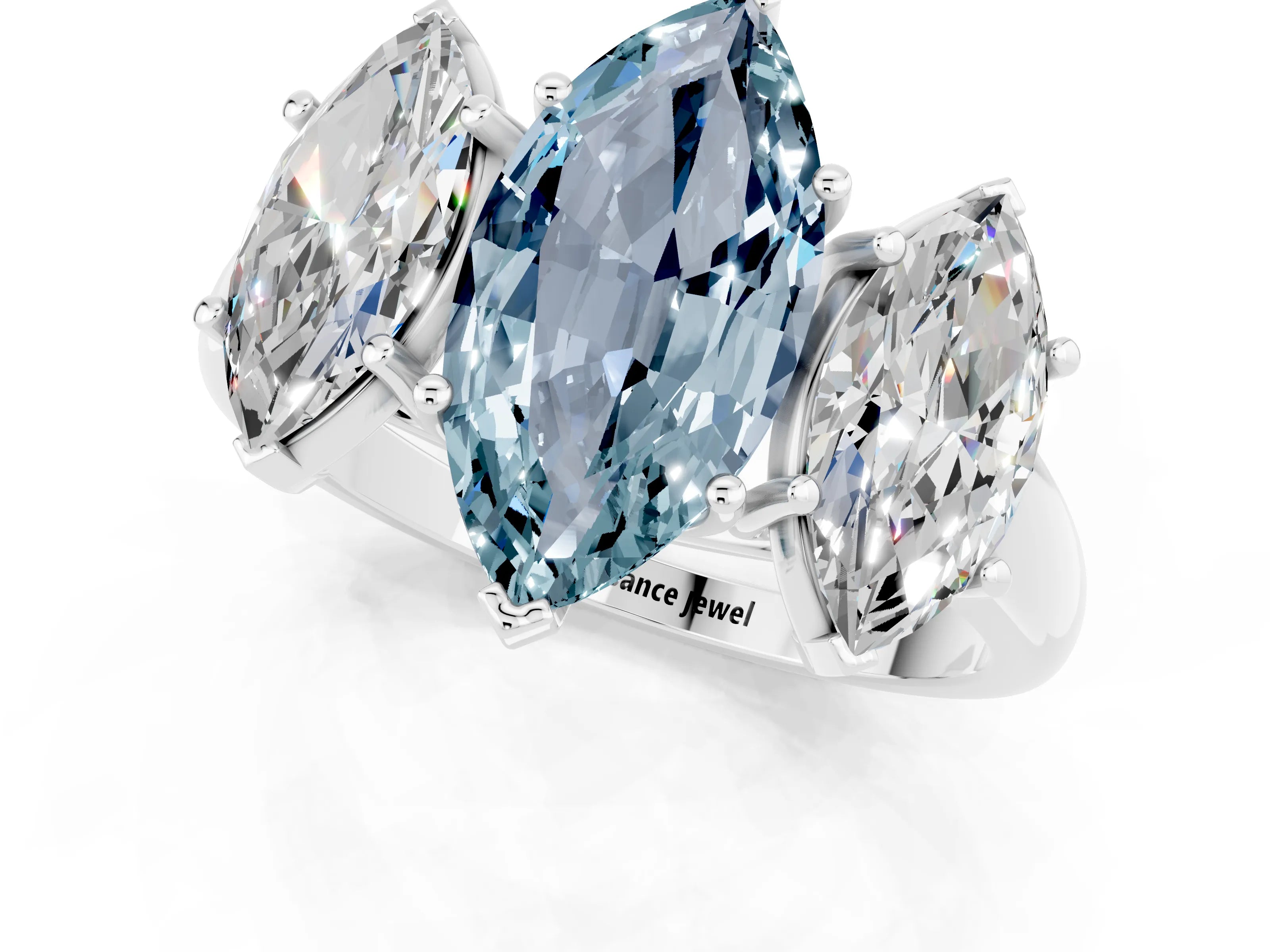 White gold Three-Stone Marquise Cut Aquamarine Engagement Ring with Prong Setting_1