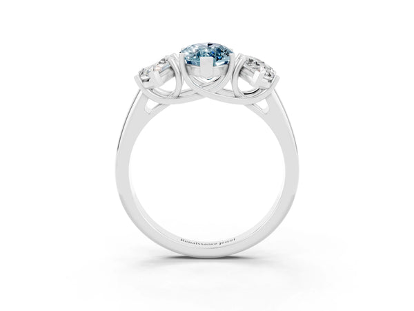 Platinum Three-Stone Marquise Cut Aquamarine Engagement Ring with Prong Setting