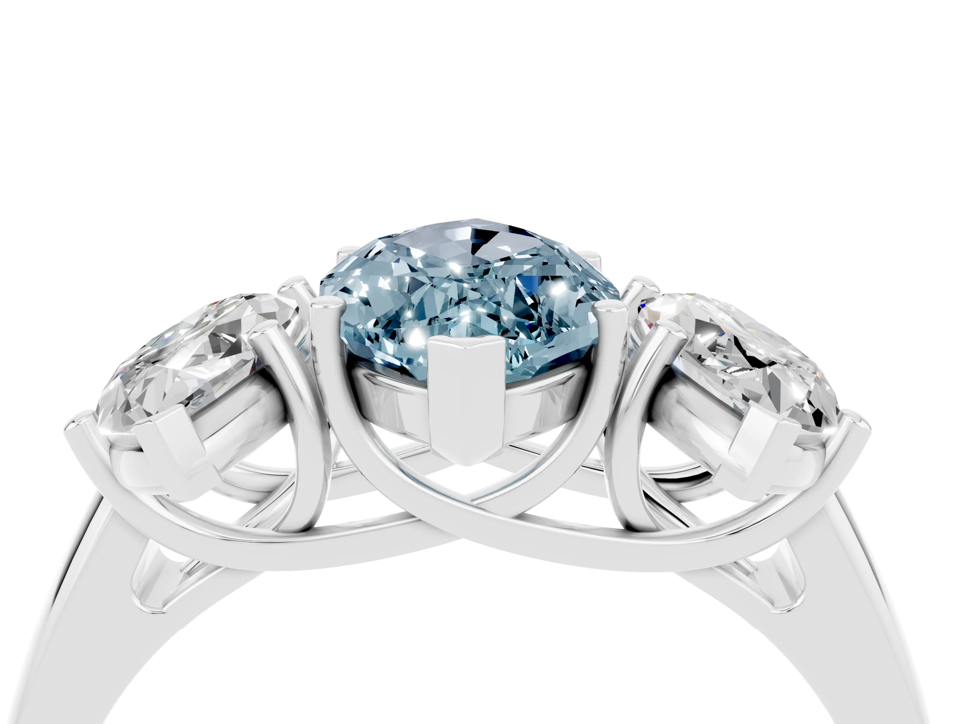 White gold Three-Stone Marquise Cut Aquamarine Engagement Ring with Prong Setting_4