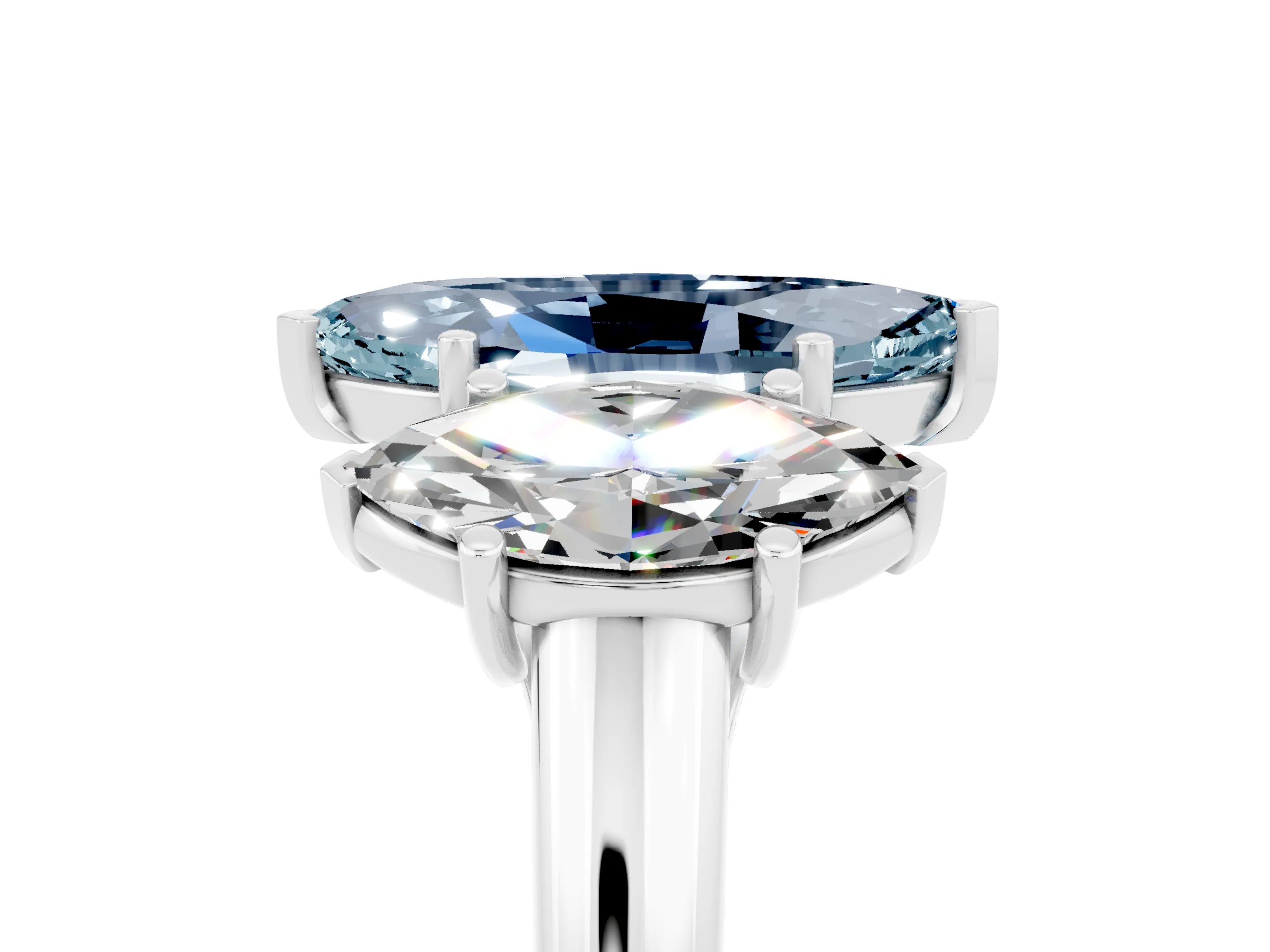 White gold Three-Stone Marquise Cut Aquamarine Engagement Ring with Prong Setting_5
