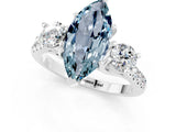 White gold Three-Stone Marquise Cut Aquamarine Pavé Band with Four-Prong Setting_1