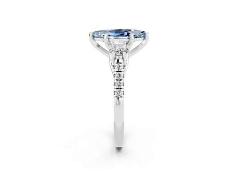 White gold Three-Stone Marquise Cut Aquamarine Pavé Band with Four-Prong Setting_2
