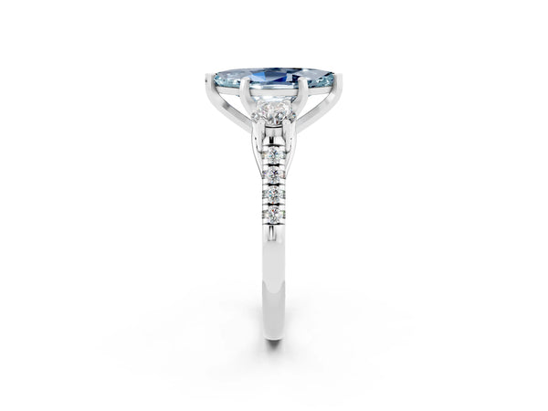 Silver Three-Stone Marquise Cut Aquamarine Pavé Band with Four-Prong Setting