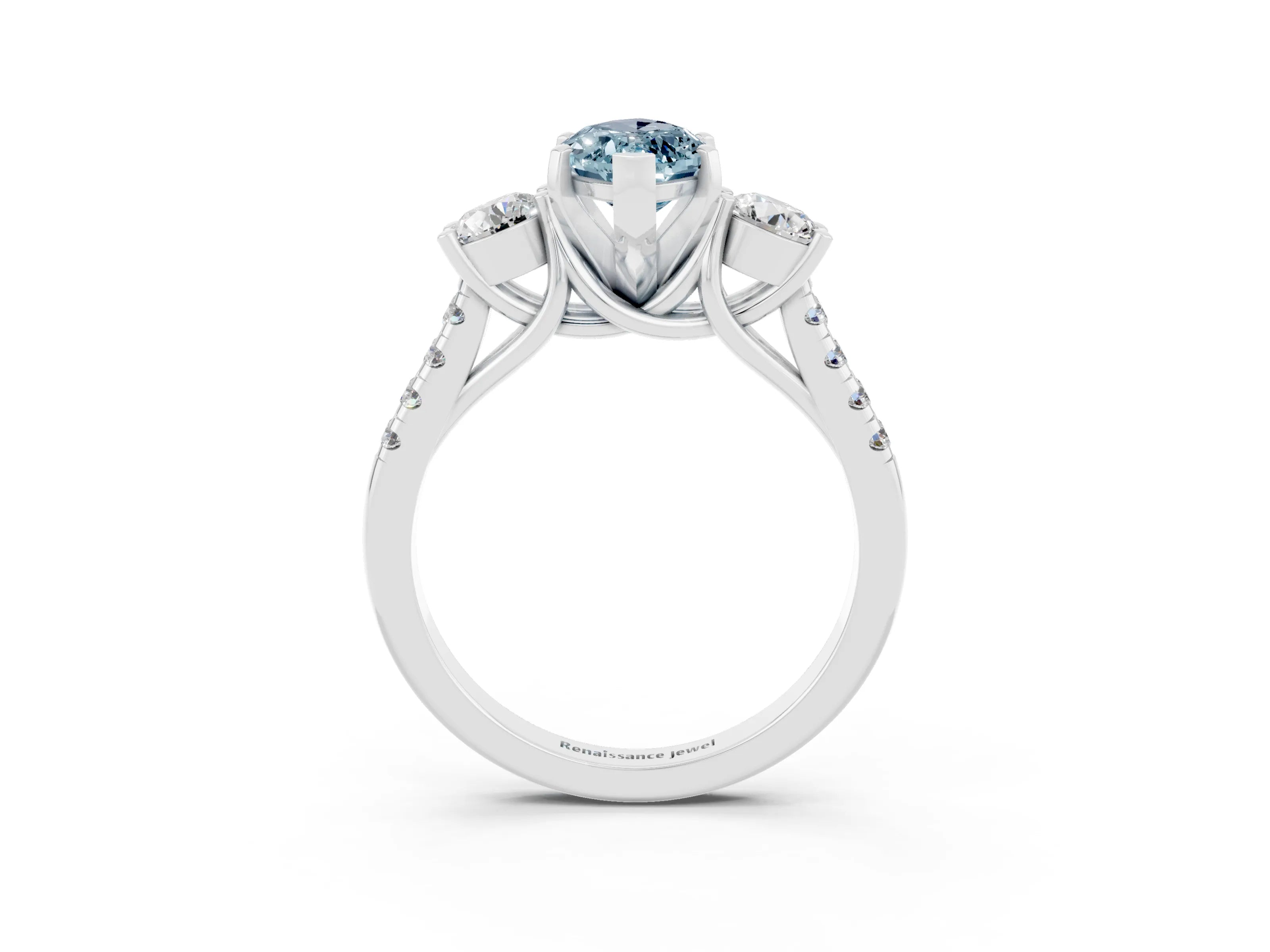 White gold Three-Stone Marquise Cut Aquamarine Pavé Band with Four-Prong Setting_3
