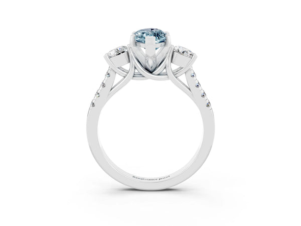 Platinum Three-Stone Marquise Cut Aquamarine Pavé Band with Four-Prong Setting