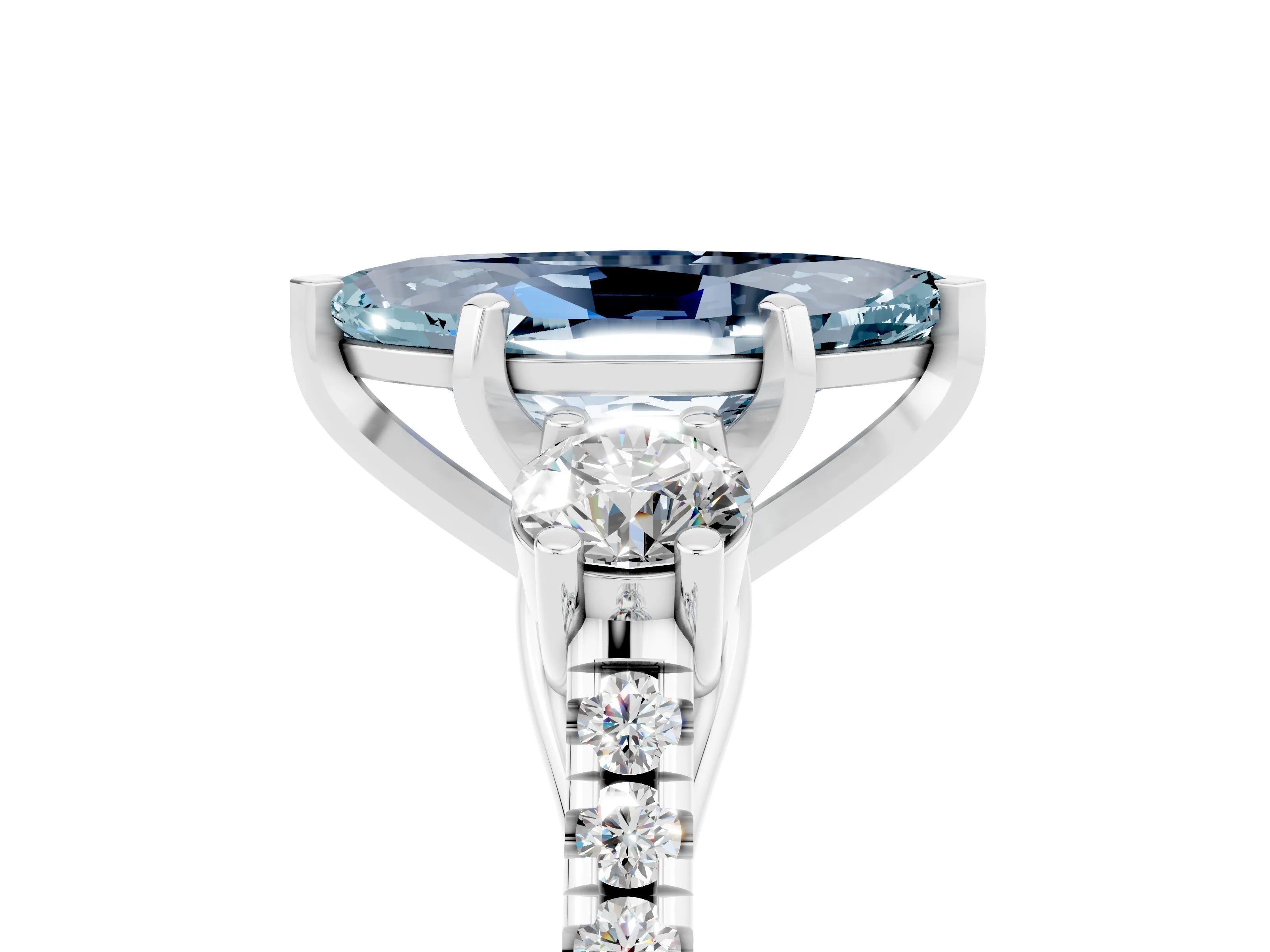 White gold Three-Stone Marquise Cut Aquamarine Pavé Band with Four-Prong Setting_5