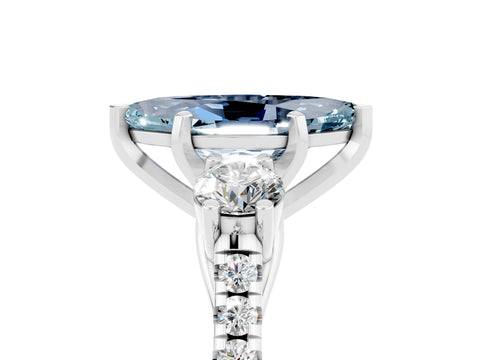 White gold Three-Stone Marquise Cut Aquamarine Pavé Band with Four-Prong Setting_5