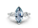 White gold Three-Stone Marquise Cut Aquamarine Pavé Band with Four-Prong Setting