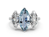 White gold Three-Stone Marquise Cut Aquamarine Ring with Pavé Band and Prong Setting_12