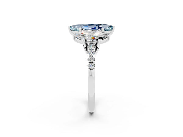 White gold Three-Stone Marquise Cut Aquamarine Ring with Round  Pavé Band and Prong Setting