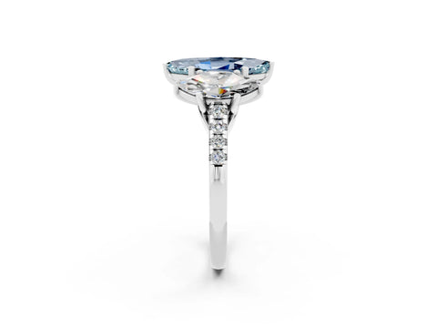 White gold Three-Stone Marquise Cut Aquamarine Ring with Pavé Band and Prong Setting_14