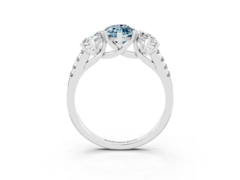 White gold Three-Stone Marquise Cut Aquamarine Ring with Pavé Band and Prong Setting_15