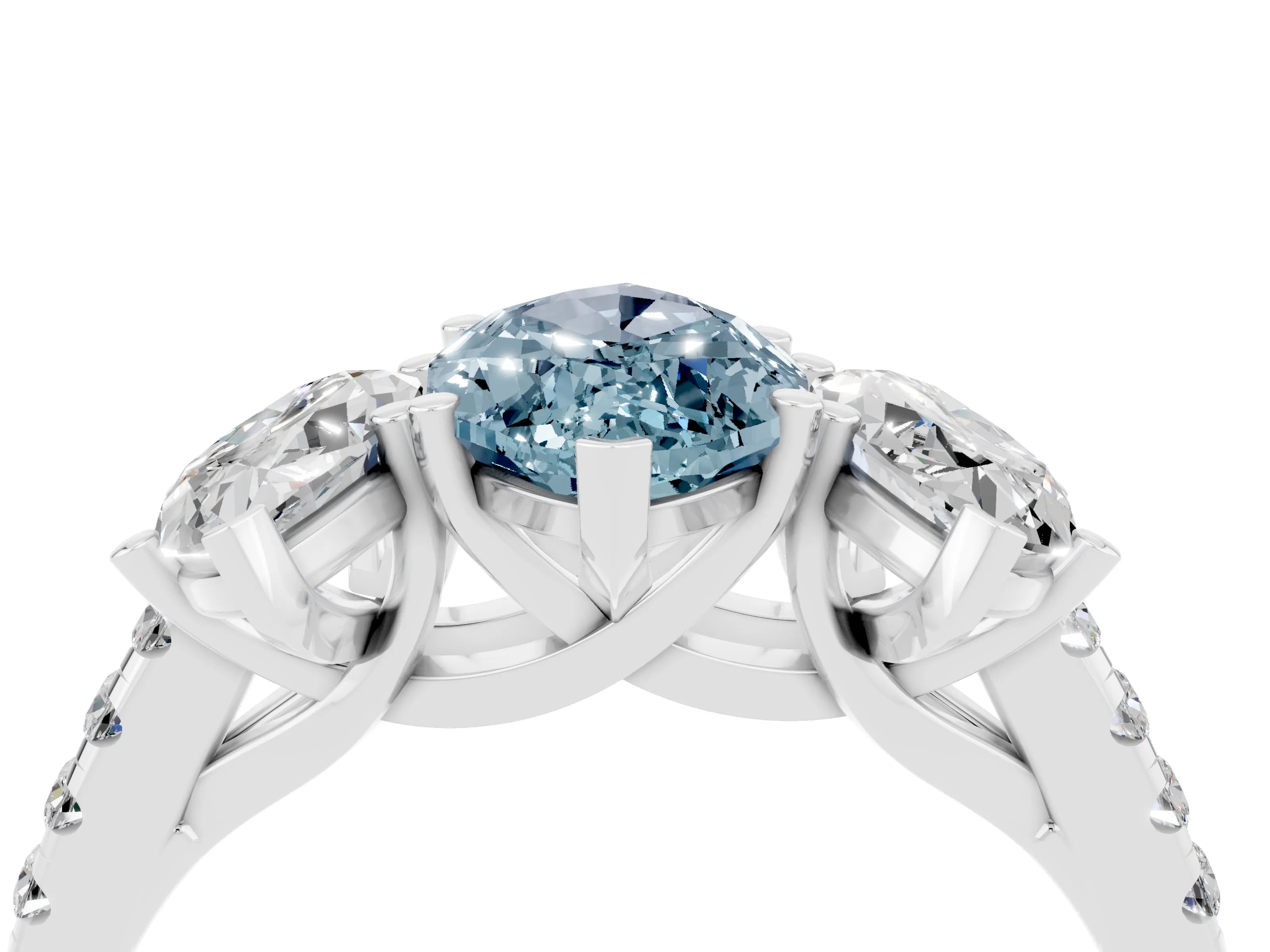 White gold Three-Stone Marquise Cut Aquamarine Ring with Pavé Band and Prong Setting_16