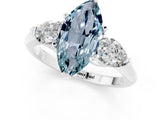 White gold Three-Stone Marquise Cut Aquamarine Ring with Pear Side Stones and Four-Prong Setting_1