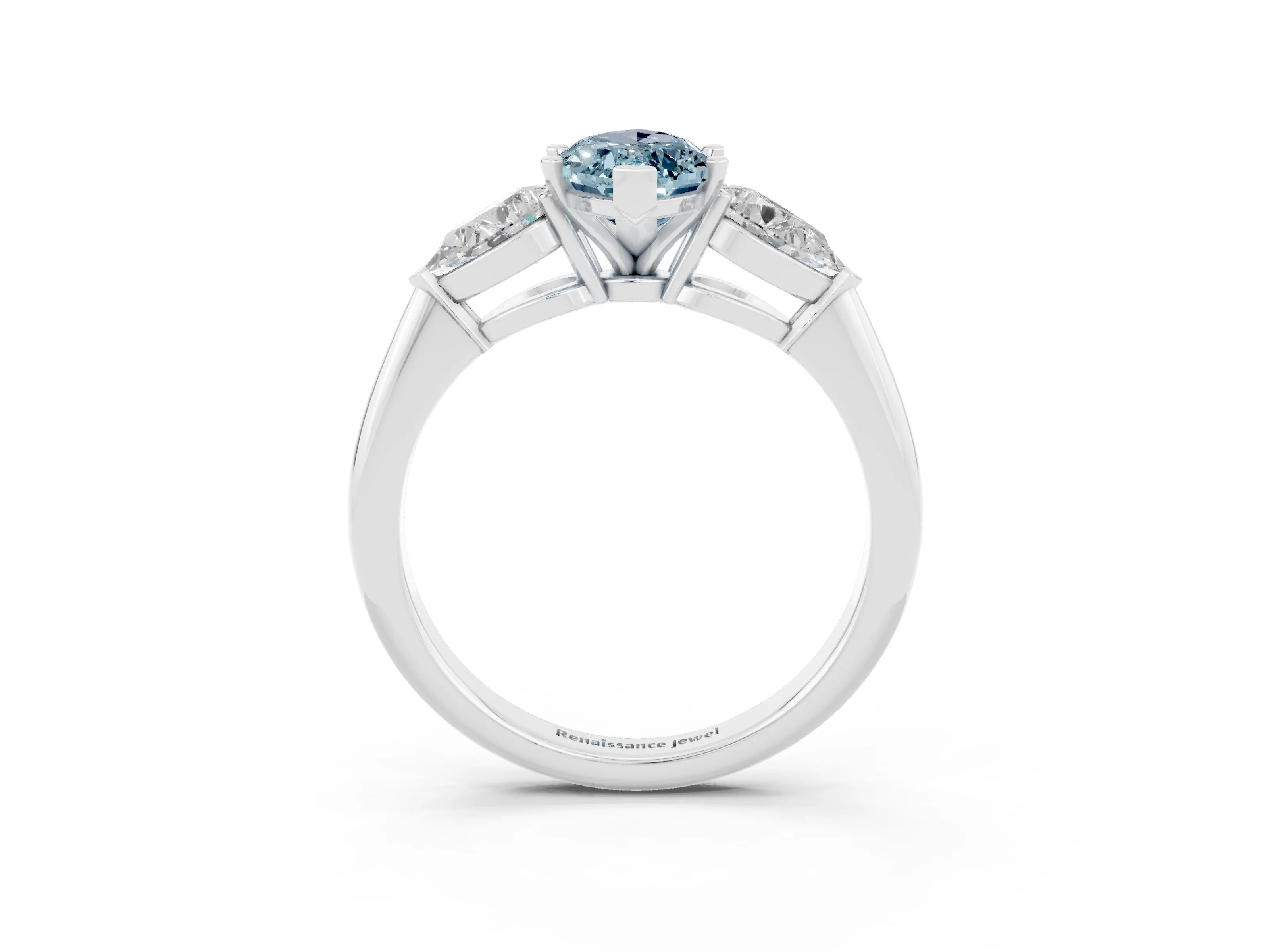 White gold Three-Stone Marquise Cut Aquamarine Ring with Pear Side Stones and Four-Prong Setting_3