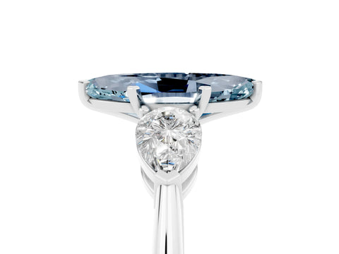 White gold Three-Stone Marquise Cut Aquamarine Ring with Pear Side Stones and Four-Prong Setting_5