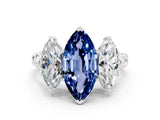 White gold Three-Stone Marquise Cut Blue Sapphire Braided Band Ring with Four-Prong Setting_12