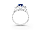 White gold Three-Stone Marquise Cut Blue Sapphire Braided Band Ring with Four-Prong Setting_15
