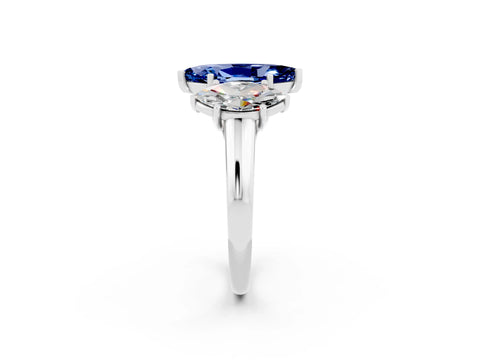White gold Three-Stone Marquise Cut Blue Sapphire Engagement Ring with Prong Setting_2