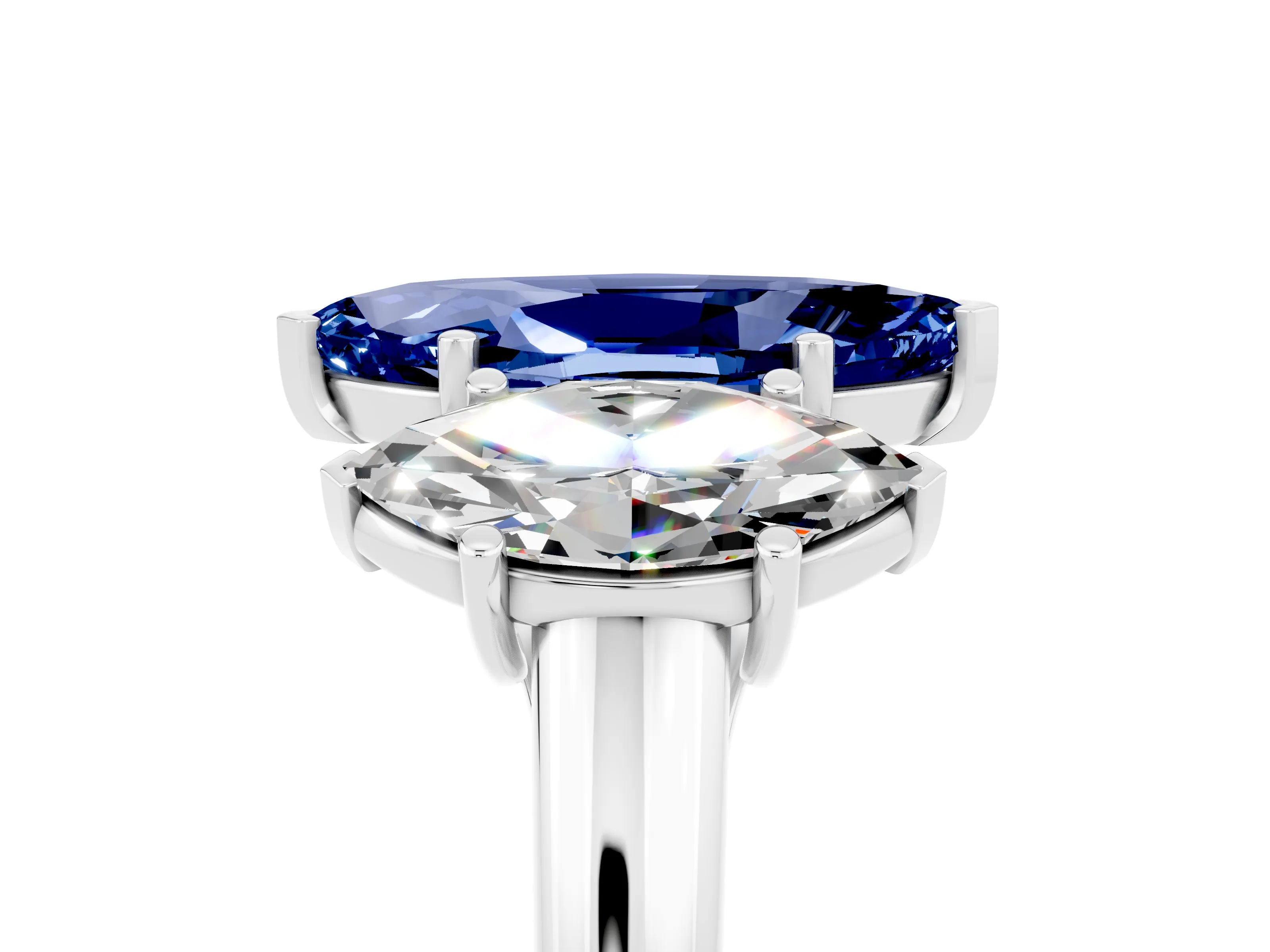 White gold Three-Stone Marquise Cut Blue Sapphire Engagement Ring with Prong Setting_5