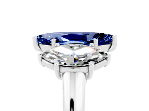 White gold Three-Stone Marquise Cut Blue Sapphire Engagement Ring with Prong Setting_5