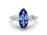 White gold Three-Stone Marquise Cut Blue Sapphire Pavé Band with Four-Prong Setting