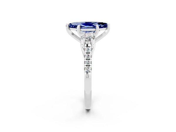 Platinum Three-Stone Marquise Cut Blue Sapphire Pavé Band with Four-Prong Setting